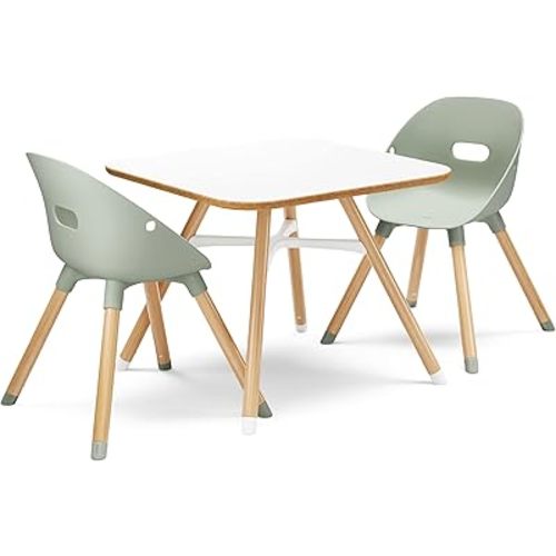 Lalo The Play Kit, Kids Table and Chairs Set with Sustainably Sourced Wood Kids Table & Set of 2 Non-Toxic Bucket Seat Kids Chairs - Safe and Comfortable - Coconut/Sage