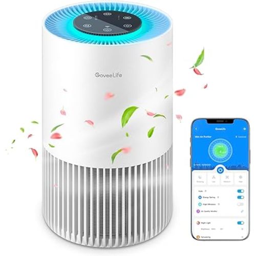 GoveeLife Smart Air Purifiers for Bedroom, HEPA Portable Filter Cleaner with WiFi Alexa Control for Pet Hair Odors Pollen Smoke, 24dB Quiet Air Purifier with 3 Speeds, Timer, Aromatherapy for Desktop