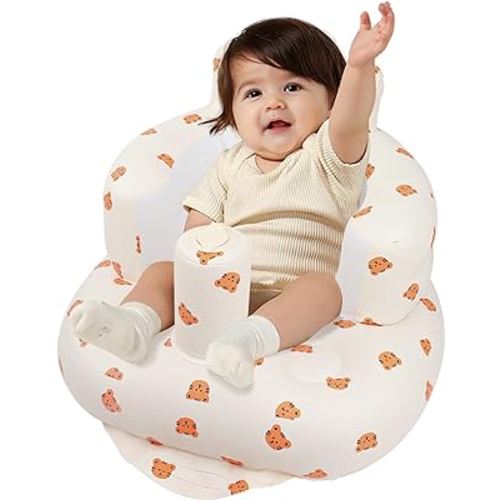 Inflatable Baby Seat for Babies 3 Months and Up, Toddler Floor Seats for Sitting Up, Built in Air Pump Baby Seats for Kids, Blow Up Baby Chair with Back Support - Tiger