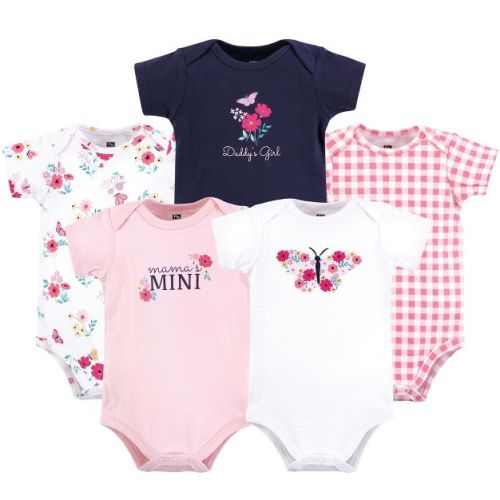 Hudson Baby Infant Girl Cotton Bodysuits, Bright Butterfly Floral, Newborn