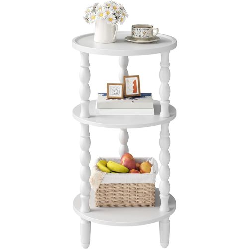 HOOBRO Round Side Table for Small Space, 3-Tier Small Round End Table with Rubberwood Leg, Accent Bedside Table, Circle Nightstand, Living Room, Bedroom, Sofa Couch, White WT218BZ01