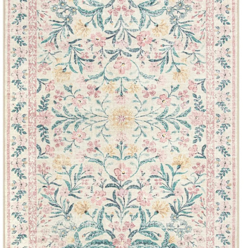 Sylvie Boho Modern Parisian Garden Pink Floral Area Rug - Lahome