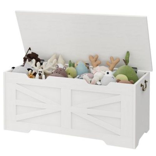 Storage Chest, 39.4" Storage Bench With Safety Hinge, Flip Top Wood Blanket Storage Trunks Chest For Entryway, Living Room, White