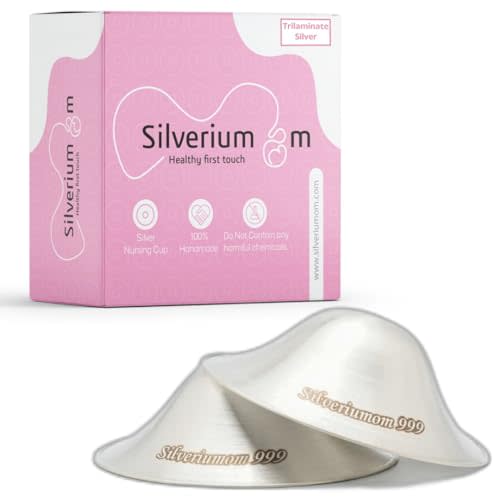 Silveriumom The Original Silver Nursing Cups - Nipple Shields for Nursing Newborn - 100% Pure Silver 999 Silver and Handmade - Nipple Covers Breastfeeding (Trilaminate Silver Regular)