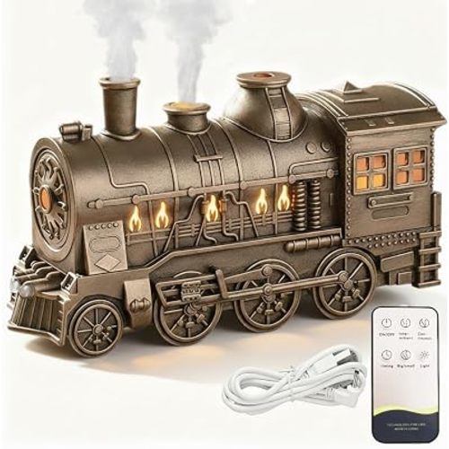 Train Diffuser, 300ml Vintage Steam Train Essential Oil Diffuser, 2 Color LED Dual Mist Modes Christmas Train Air Diffuser Aromatherapy Humidifier with Remote Control, 2/8 Hours Auto Shut-Off