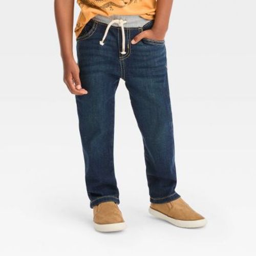 Toddler Boys' Pull-On Straight Fit Jeans - Cat & Jack™ Medium Wash 18M: Denim, Mid Rise, Elastic Waistband, Drawstring