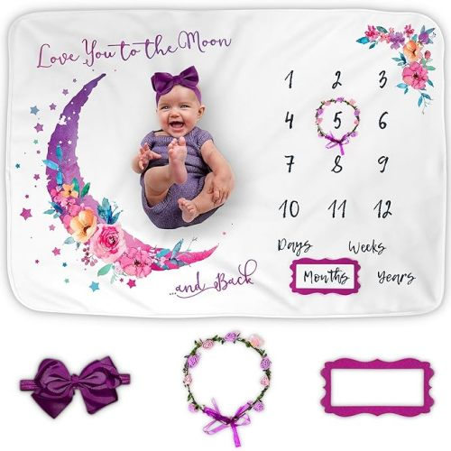 Luka&Lily Baby Monthly Milestone Blanket - 60"x40" Moon Blanket for Baby Girl Shower Gifts - First Year Calendar Growth Chart… - Pink Moon