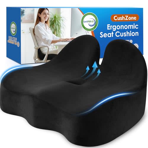 CushZone Seat Cushion, Memory Foam Office Chair Seat Cushion for Office Chairs/Car/Long Trip/Desk Chair/Gaming, X-Large Size for Sciatica & Hip & Tailbone Pain Relief, Sciatica Support (Black)
