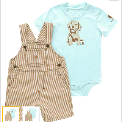 Boys' 2-Piece Short Sleeve Bodysuit and Twill Stripe Shortall Set(Infant) | 9M | Carhartt