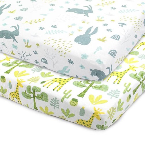 Pack N Play Playard Sheets, Portable Mini Crib Sheets, 2 Pack 100% 160 GSM Jersey Cotton, Size 38”x24”x5”