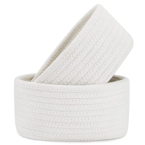 【2 Pack】 ABenkle Small Storage Baskets, Natural Cotton Rope Woven Baskets for Organizing, Tiny Oval Storage Easter Baskets, Small Basket, Cat Dog Toy Baskets, Bathroom Organization Bin