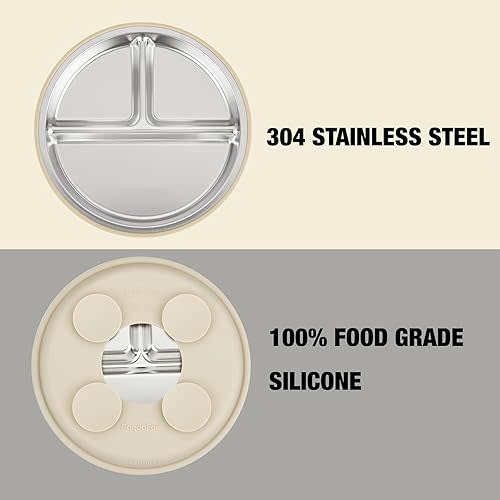 PandaEar 3 Pack Stainless Steel Baby Suction Plates, Divided Toddler Plate for Baby Led Weaning Supplies, Non-Slip Toddler Baby Feeding Set Dishwasher Safe
