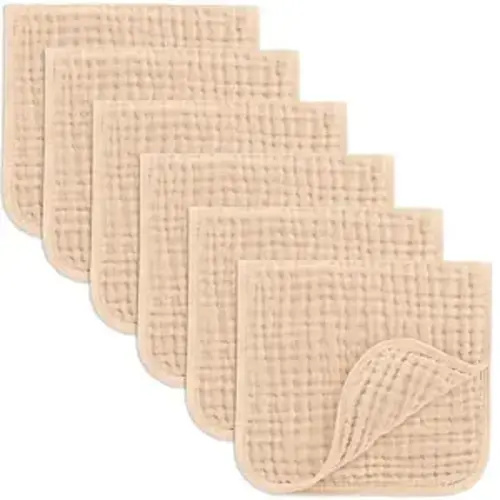 Comfy Cubs Muslin Burp Cloths 20" x 10", Pack of 6 - Large, 6-Layer, Ultra Absorbent 100% Cotton for Baby Drool and Messes - Soft, Safe & Gentle Baby Burp Cloths Set for Boys & Girls - Cream