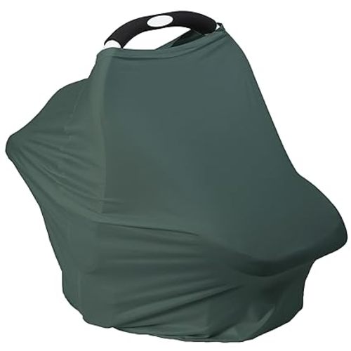Breathable Car Seat Cover for Babies – Multi-Purpose Soft Rayon Nursing Cover for Breastfeeding, High Stretchy Infant Carseat Canopy, Stroller Cover (Smooth Rayon, Roman Green)