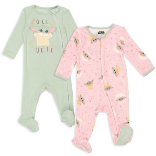 Star Wars The Mandalorian Baby Girls' Ribbed Knit Zip Front Footed Coveralls with Mitten Cuffs Mint Pink Grogu Newborn