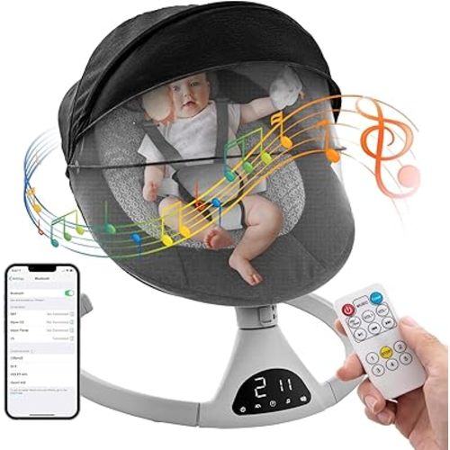 Baby Swing for Infants,Electric Bouncer for Baby,Portable Swing for Baby Boy Girl,Remote Control Indoor Baby Rocker with 5 Sway Speeds for Infants to Toddler,Black