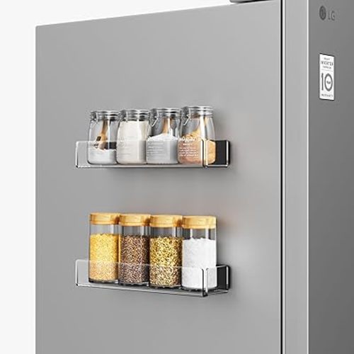 2 Pack Acrylic Spice Racks for Refrigerator and Oven, Magnetic Fridge Organizers and Storage, Clear