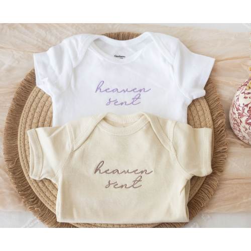Embroidered Heaven Sent Onesie® or Tshirt Embroidered Gifts for Newborn, Cute Boy Girl Outfit, Embroidered Rainbow Baby Onesie® HEA-C-U-97