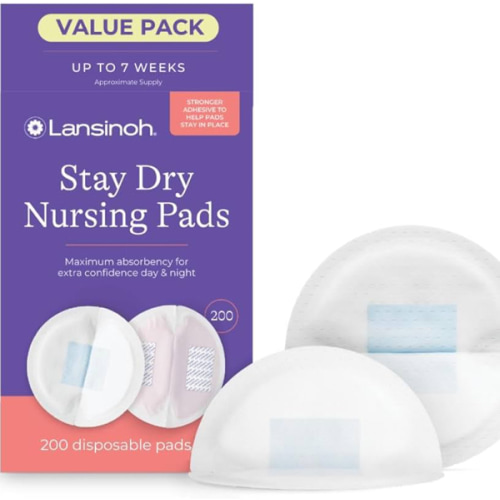 Lansinoh Stay Dry Disposable Nursing Pads, Soft and Super Absorbent Breast Pads, Breastfeeding Essentials for Moms, 200 Count