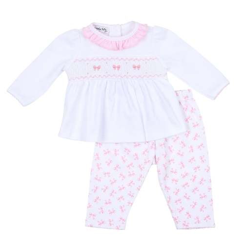 Baby Bows Smocked Printed Ruffle Pant Set