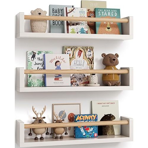 G&W Gruwald Nursery Book Shelves, Set of 3, Wall Bookshelf, Book Shelf for Kids Rooms, Wall Book Shelves for Bedroom Kids, Floating Book Shelves, Nursery Decor