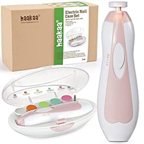 Amazon.com : haakaa Baby Nail Trimmer Electric Safe Baby Nail Clippers Baby Nail File Kit Manicure Set, Trim Polish Grooming kit for Newborn Toddler or Adults Toes Fingernails, 6 Grinding Heads and LED Light, Pink : Baby