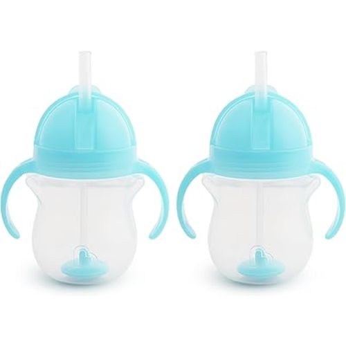 Munchkin Any Angle Sippy Cup for Toddlers, Weighted Straw Trainer Cup with Click Lock Lid, 7 Ounce, 2 Pack, Blue