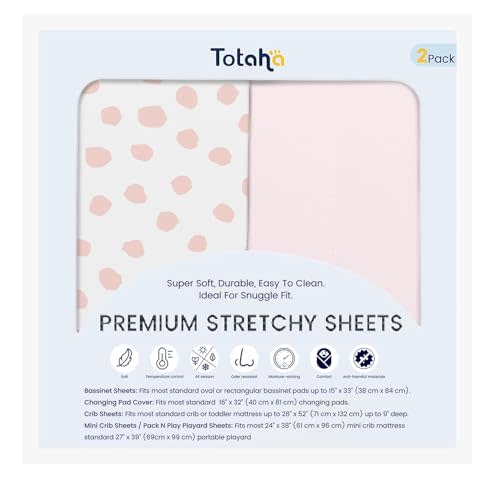 TotAha Premium Soft Pack n Play Sheets, Super Stretchy Jersey Knit Mini Crib Sheets Fitted, Silky Comfort Graco Pack and Play Mattress Sheets, 2 Pack