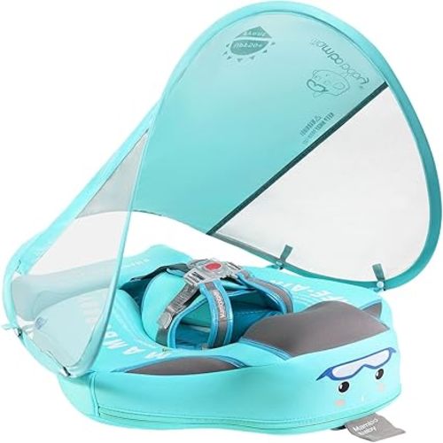 Baby Floats for Pool with Canopy Removable Sun Protection Canopy Mambobaby Float Non Inflatable Upgrade Add Tail Avoid Flip Waterproof Skin-Friendly Infant Swim Float 3-24 Months