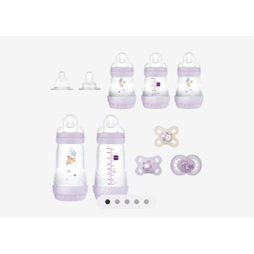 MAM Newborn Essentials Must Have for 0-3 Months, Matte Feeding Set, Easy Start Anti-Colic Bottles 5oz, Self-Sterilizing, Baby Gift, Pacifiers, Skinsoft Silicone Nipples, 10 Pieces for Girl