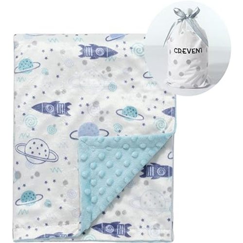 CREVENT Minky Baby Blanket for Girls Boys, Soft Plush Receiving Blanket for Newborns - 30x40 Inches (Space)