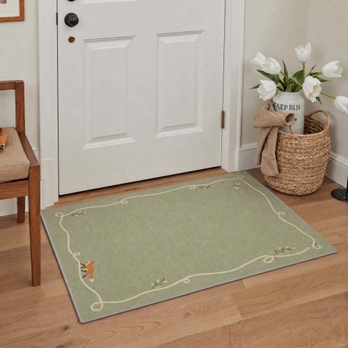 Foxen Washable Modern Minimalist Foxy Animal Green Rug