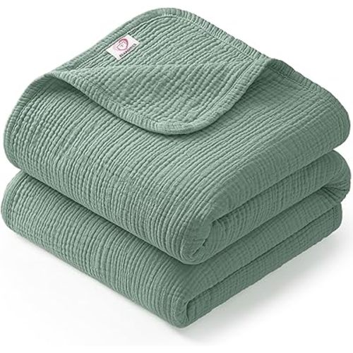 Bearmoss Muslin Baby Blanket, 100% Cotton Blanket for Toddlers, Soft Breathable Baby Blankets for Boys Girls (47x47in, Green)