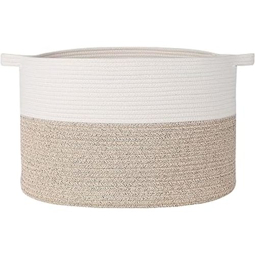 Large Laundry storage Basket,20'' x 13'' Cotton Rope Basket,Storage Blanket Baskets for Living Room,Nursery Basket,Baby toy basket,Laundry Hampers,Stuffed animal storage(Light Brown)