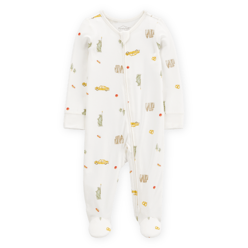 Baby New York City Print 2-Way Zip PurelySoft Sleep & Play Pajamas - Ivory