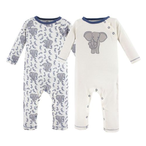 Touched By Nature Baby Boy Organic Cotton Coveralls 2pk, Elephant, 0-3 Months