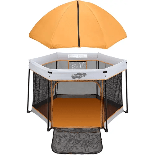 Pamo Babe Travel Playpen with Sun Protection Canopy - Play Yard for Babies and Toddlers - Baby Tent with Zipper Door