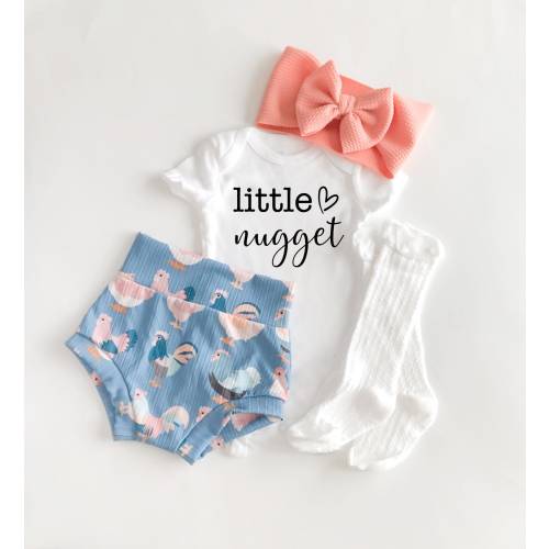 Little Nugget' Peach Chicken Baby Bummies Set, Country Baby Girl Bummies and Bow, Newborn Baby Girl Outfit