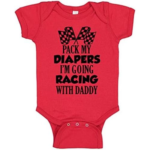Pack My Diapers I'm Going Racing With Daddy Racing Baby One Piece or Toddler T-Shirt