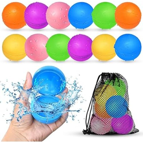 SOPPYCID 12Pcs Reusable Water Balloons, Pool Beach Water Toys for Boys and Girls, Outdoor Summer Toys for Kids Ages 3-12, Magnetic Water Ball for Outdoor Activities