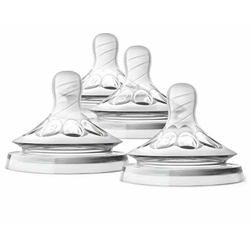 Philips Avent Natural Baby Bottle Medium Flow Nipple, 3M+, 4pack, Flow 3, SCF653/43