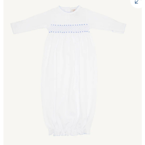 Sweetly Smocked Greeting Gown - Worth Avenue White with Buckhead Blue