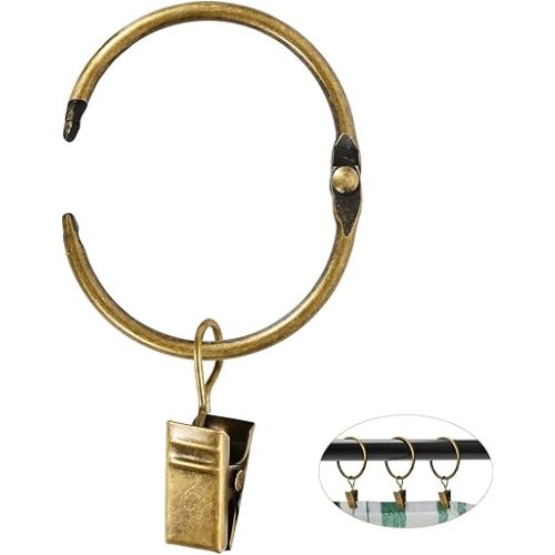 32 PCS Curtain Rings with Clips, Openable Drapery Metal Clip Rings for Hanging Drapes Decorative Fit Up to 1-inch Windows Rods (1 1/4“ Inner Diameter)