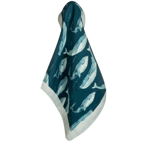 Blue Whale Mini Lovey Two-Layer Muslin Security Blanket