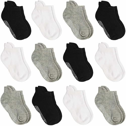 Aminson Anti Slip Non Skid Ankle Socks With Grips for Baby Toddler Kids Boys Girls
