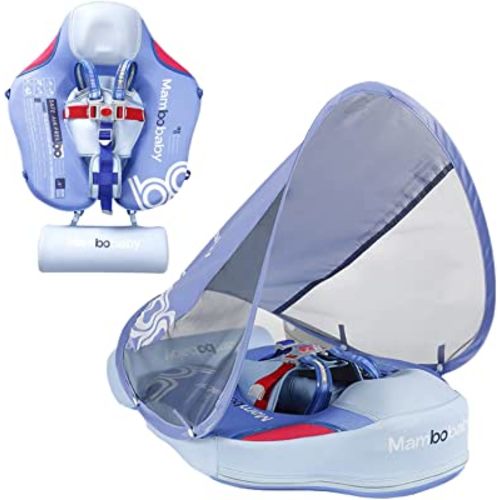 Mambobaby Floats with Canopy &Tail, Non-Inflatable Baby Float for Pool Add Tail Avoid Flip Swim Trainer Baby Floats for Toddler Boys Girls