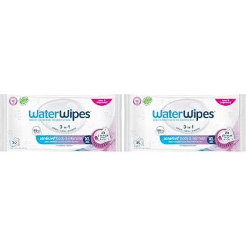 WaterWipes Sensitive+ Body & Intimate Wipes, 3-In-1 Cleans, Cares, Protects, 99.9% Water, Unscented & Hypoallergenic Hygiene Wet Wipes, Adult Care, 90 Wipes (6 Packs)