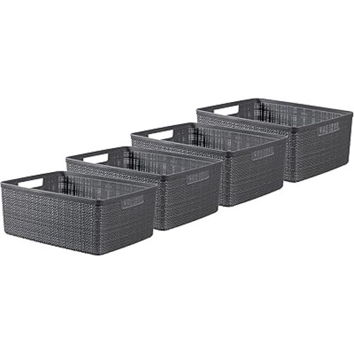 Curver Jute x4 Medium Rectangular Storage Basket 12L - Grey