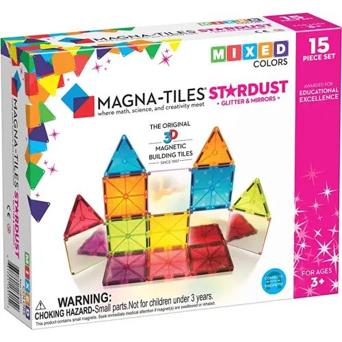 MAGNA - TILES Stardust Set, The Original Magnetic Building Tiles for Creative Open-Ended Play, Educational Toys for Children Ages 3 Years + (15 Pieces Including Glitter and Mirrors)