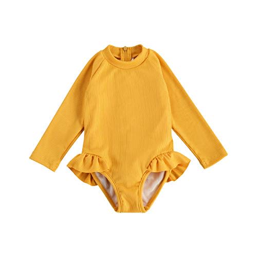 Merqwadd Toddler Baby Girl Swimsuit Rash Guard Long Sleeve One Piece Swimwear Bathing Suit for 1-5Years Kids